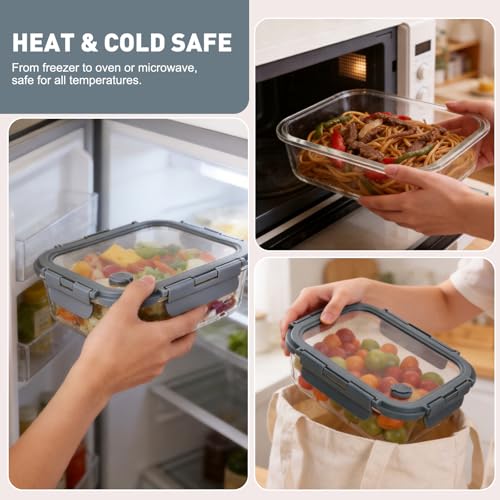 Liuruiyu 10 Pack Glass Food Storage Containers with Glass Lids, Airtight Meal Prep Containers, Leak-Proof Bento Boxes for Microwave, Oven, Freezer & Dishwasher, BPA-Free - color: 5*12.5&5*35.8oz