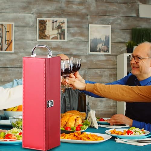 Bottle Wine Carrier, Leather Wine Gift Boxes, Gifts for Wedding, Anniversary, Travel, Party, Storage Box for Home Bar Collection With 4pcs Accessories Set (Red)