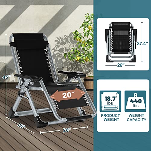 NAIZEA Padded Zero Gravity Chair, Folding Outdoor Lounge Chairs, Adjustable Reclining Camping Chairs with Cup Holder, Ergonomic Patio Lawn Chair for Balcony Beach Deck Yard - color: Ash Gray, style: Zero Gravity Chair 2 Pack
