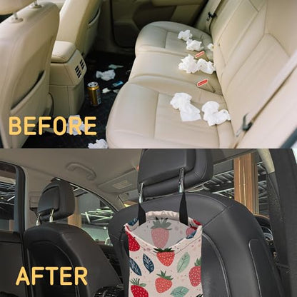 Cartoon Strawberry Car Garbage Bag, Small Car Trash Bag Hanging,Drawstring Car Garbage Bag with Adjustable Buckle for Car Back Seat,SUVs,Camping,Road Trips - color: Cartoon Strawberry