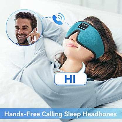 Sleep Headphones, 3D Bluetooth Sleep Mask, Washable Sleeping Headphones with Ultra Thin Stereo Speakers Microphone Hands Free for Insomnia Travel - color: Cyan