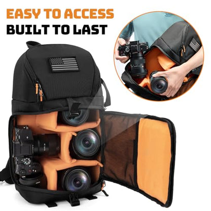 Vogano Camera Sling Bag for Photographers - Waterproof Single-Shoulder Camera Case with Adjustable Dividers, Rain Cover & Side Tripod Pocket - color: 2.0 Black