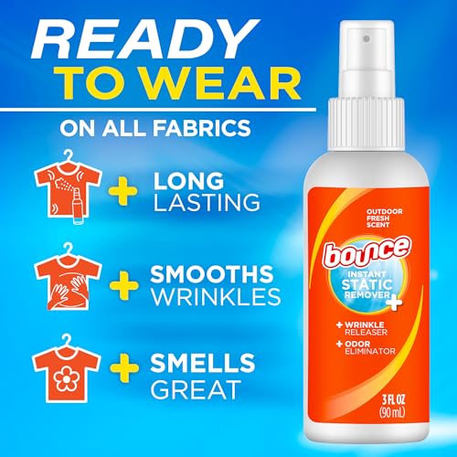 Bounce Anti Static Spray, 3 in 1 Instant Anti Static Spray & Instant Wrinkle Release, Odor Eliminator & Fabric Refresher, Travel Size (3 Oz,Pack of 3)