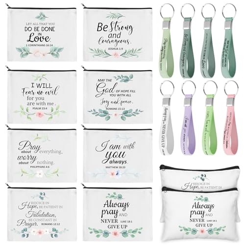 Panelee 48 Pcs Christian Cosmetic Bags Bulk for Women Bible Verse Makeup Bags Inspirational Keychains Christian Appreciation Gifts Religious Canvas Pouches with Zipper for Women Church Gift - style: Bible Style