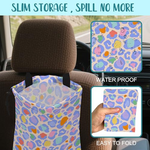Car Garbage Bag Rainbow Colorful Leopard Drawstring Car Trash Bag Hanging for Back Seat with Adjustable Buckle Canvas Vehicle Trash Can Easy-to-Install - color: Rainbow Colorful Leopard
