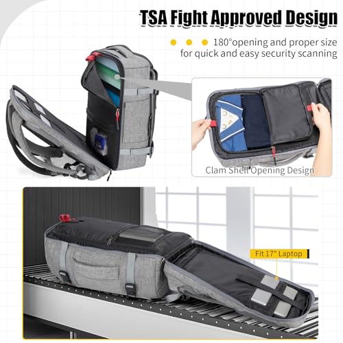 42L Travel Backpack with 4 Packing Cubes, TSA Friendly Flight Approved Carry-On Bag with USB Charging Port, Water-Resistant Weekender Business Backpack for Men Women, Fits 17.3" Laptop(Grey) - color: Grey