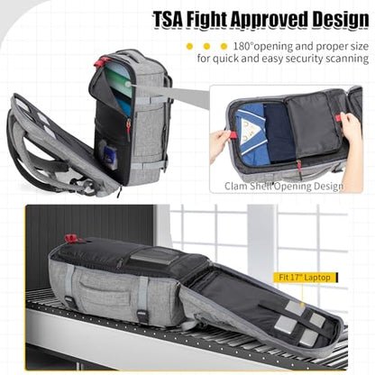 42L Travel Backpack with 4 Packing Cubes, TSA Friendly Flight Approved Carry-On Bag with USB Charging Port, Water-Resistant Weekender Business Backpack for Men Women, Fits 17.3" Laptop(Grey) - color: Grey