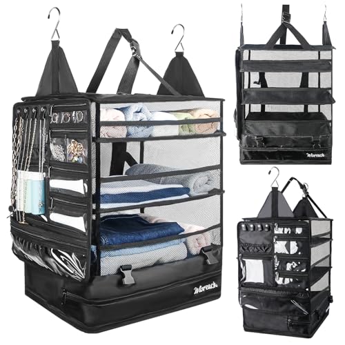 Wisreach Hanging Suitcase Organizer & Travel Shelves, Packing Cubes for Travel, Suitcase Organizer for Carry-on Luggage, Easy Packing & Wrinkle-Free Clothes, Black (Fits Most Travel Bags) - color: Black