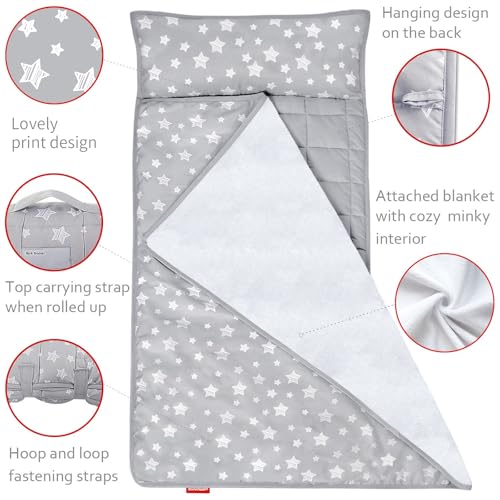Toddler Nap Mat 2 Pack, Nap Mat for Toddlers Preschool, Daycare and Fleece Minky Blanket, Lightweight, Soft, Gray and Navy - color: Gray and Navy (Pack of 2)