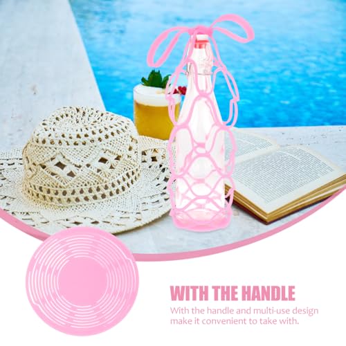 3 Pcs Silicone Wine Bottle Carrier Bag, 6.88 Inch Collapsible Drink Holder Coaster, Multi Use Portable Mesh Tote for Travel Picnic Home