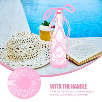 3 Pcs Silicone Wine Bottle Carrier Bag, 6.88 Inch Collapsible Drink Holder Coaster, Multi Use Portable Mesh Tote for Travel Picnic Home