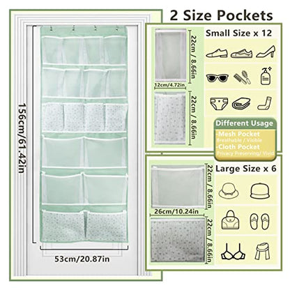 18 Pockets Over the Door Organizer with 4 Kind Pockets,Behind Door Shoes Rack,Back of Closet Storage Organization for Socks,Hat,Underwear,Luggage Packing,Hanging Holder Shelf in Home Dorm,Travel,Green - style: Large-Green: Pack of 1