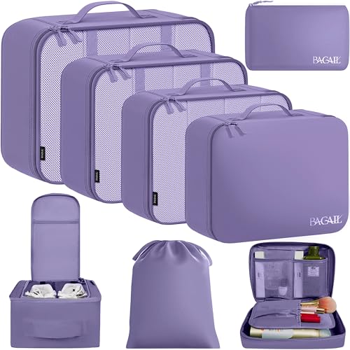 BAGAIL 8 Set Packing Cubes Luggage Packing Organizers for Travel Accessories-Dusty Purple - color: Dusty Purple, size: 8 Set