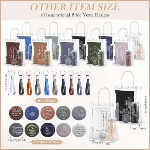 50 Pcs Christian Gift for Women Bible Verse Church Gift Bulk Include 13oz Inspirational Quotes Cup with Lid Religious Makeup Bag Mini Compact Mirror Keychain Bag Inspirational Christmas Gifts