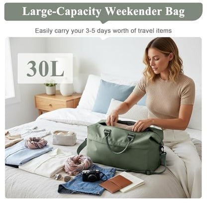 Travel Duffel Bag,Carry-On Overnight Weekender Bags for Women,Personal Item Travel Bag with Shoes Compartment,Sports Gym Bag - color: Green