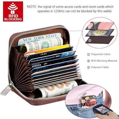 FurArt Zipper Wallet Women, RFID Blocking Credit Card Wallet, Business Card Holder, Compact Size KeyChain Wallet - color: Artistic Flower