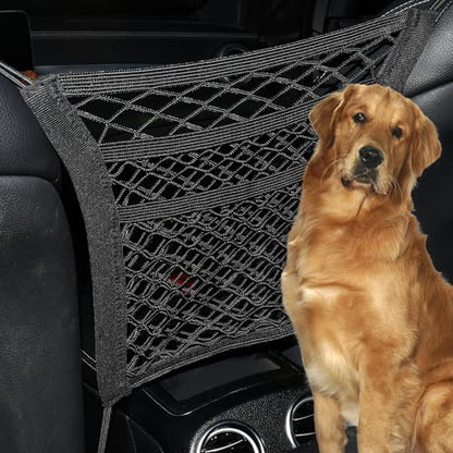 3-Layer Car Mesh Organizer Storage Between Front Seats Kid Dog Pet Net Barrier Car Net Pocket Elastic Tissue Purse Holder Netting for SUV, Van - size: 11.8 x 10.6 inch