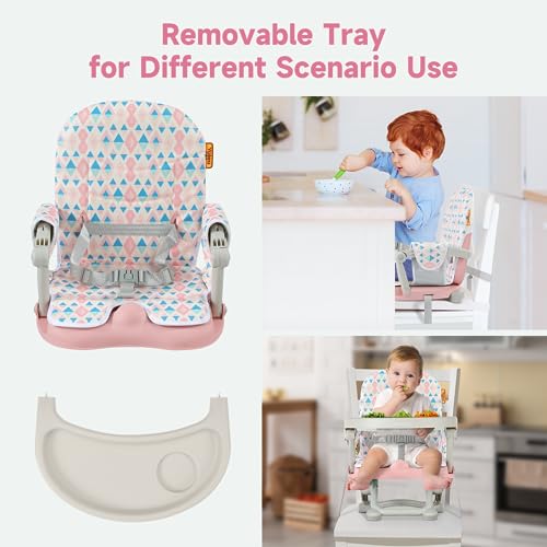 YOLEO Baby High Chair Booster Seat for Dining Table, Foldable High Chairs with Adjustable Heights, Travel Booster Seat with Removable Tray - color: Pink, size: With Cushion