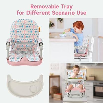 YOLEO Baby High Chair Booster Seat for Dining Table, Foldable High Chairs with Adjustable Heights, Travel Booster Seat with Removable Tray - color: Pink, size: With Cushion