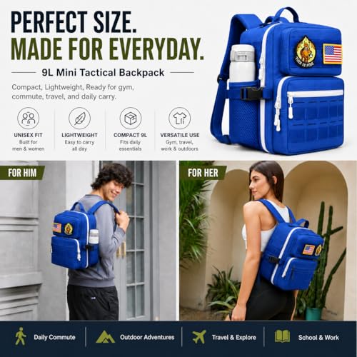 9L Mini Tactical Backpack for Men Women,Small Military Tactical Backpack for Sport,Gym,Hiking,Travel,Camping (Navy Blue) - color: Navy Blue