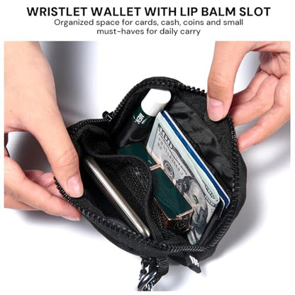 Keychain Wallet for Women Mini Zip Card Holder with ID Window Coin Purse Detachable Wristlet Small Wallets Black Leopard - color: Black Leopard