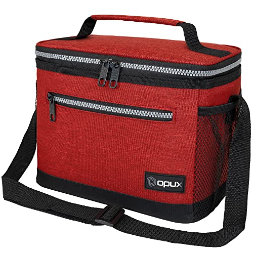opux Insulated Lunch Box Men Women, Lunch Bag for Work School, Leakproof Soft Cooler Tote Adult, Large Lunch Pail Kids Boys Girls, Picnic Beach Food Bag with Shoulder Strap, Red - color: Heather Red, size: Medium
