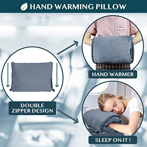 PAVILIA Travel Blanket Pillow, Soft Airplane Blanket 2-IN-1 Combo Set, Plane Blanket Compact Packable, Flight Essentials Car Pillow, Travelers Gift Accessories Luggage Backpack Strap, 60x43 Slate Blue - color: Dusty Blue