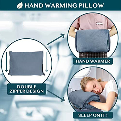 PAVILIA Travel Blanket Pillow, Soft Airplane Blanket 2-IN-1 Combo Set, Plane Blanket Compact Packable, Flight Essentials Car Pillow, Travelers Gift Accessories Luggage Backpack Strap, 60x43 Slate Blue - color: Dusty Blue