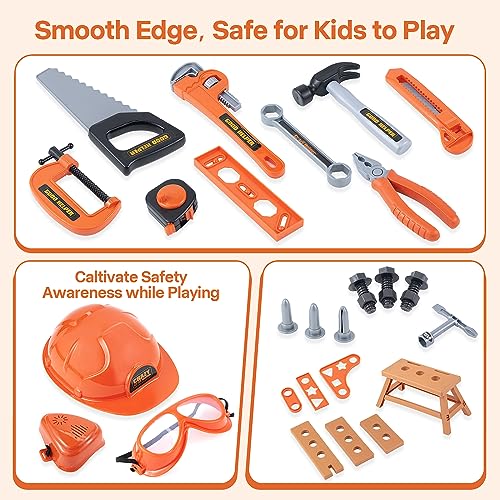 ZEALOUS TOYS Kids Tool Bench-Zealous 79pcs Transformable Set, Toddler Workbench Toy with Electric Drill, Pretend Construction Playset for Boys Girls Age 3+, Orange & Black, HB3222-3 - style: E-Kids Tool Bench