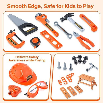 ZEALOUS TOYS Kids Tool Bench-Zealous 79pcs Transformable Set, Toddler Workbench Toy with Electric Drill, Pretend Construction Playset for Boys Girls Age 3+, Orange & Black, HB3222-3 - style: E-Kids Tool Bench