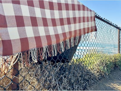 Picnic Blanket Extra Large Waterproof with Strap 59"x79" - Machine Washable Tassels Faux Wool Cashmere for Park, Grass, Camping, Hiking, Concerts (Latte with white shoulder strap, 59"X79") - color: Latte With White Shoulder Strap
