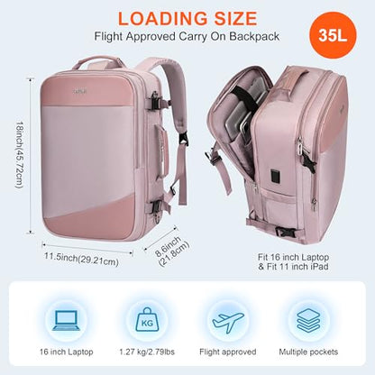 PIJUSHI Travel Backpack for Women Carry on Suitcase Backpack Flight Approved Personal Item Bag Fits 16 Inch Laptop(PE035 Light Purple) - color: Light Purple