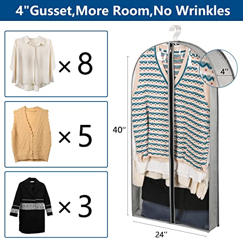 5 Pack 40" Garment Bags for Hanging Clothes Storage, Clear Suit Garment Bags with 4" Gussets for Closet Storage Travel, Plastic Protector for Coat, Jacket, Sweater, Shirts - size: 40" 5Pack