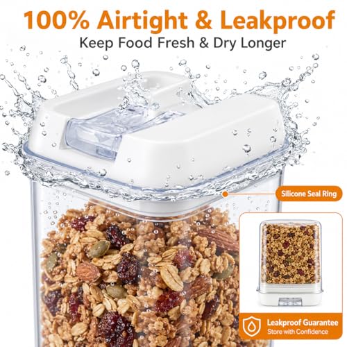 7-Piece Airtight Food Storage Containers with Lids, Clear Stackable Pantry Organization Set for Flour, Sugar, Cereal, Snacks and Kitchen Storage