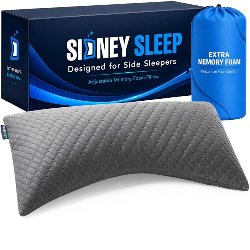 Sidney Sleep Adjustable Curved Pillows for Neck and Shoulder Support with Extra Shredded Fill - Cervical Contour Pillow for Side and Back Sleeper - King Size - 19" x 36" CertiPUR-US Certified (Grey) - color: Grey, size: King (Pack of 1)