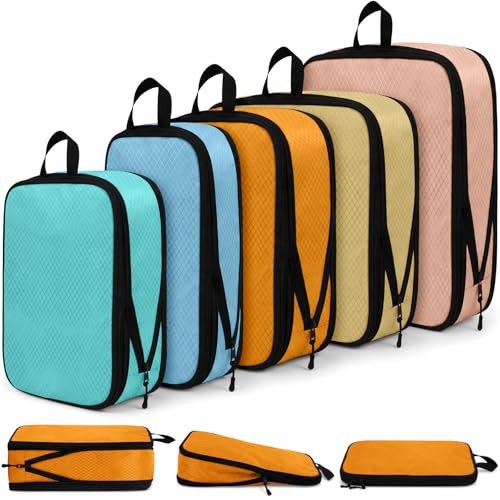 5 Pack Compression Packing Cubes for Travel Space Saving Cubes Luggage Organizer for Suitcase(Pastel,Mixed) - color: Pastel, size: Mixed Sizes