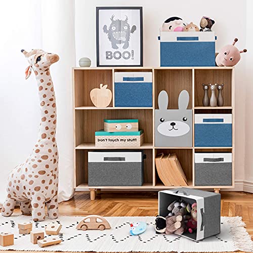 GhvyenntteS Large Fabric Storage Bins with 3 Handles, 15x11x9.6 Inch Storage Baskets for Shelves, Foldable Closet Storage Bins for Shelves, Closet Organizers and Storage Boxes 3 Pack - color: Grey & White, size: Large-3 Pack