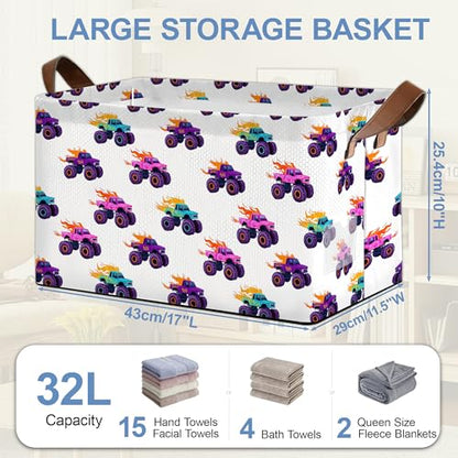 Funny Car Storage Baskets,Foldable Organizer Bin with Handles for Home Living Room Bedroom Closet Box 17x11.5x10Inch - color: Funny Car
