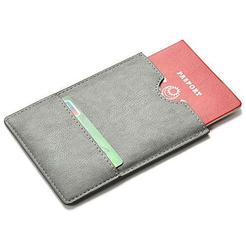 XEYOU Passport Holder Cover - Ultra Slim Premium Vegan Leather Travel Wallet Case Cover (Grey) - color: Grey