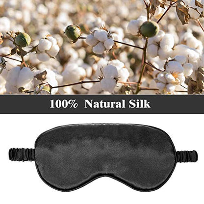 Silk Satin Sleeping Mask Eye Mask Set Include 2 Blindfold Eyeshade Elastic Strap Double Layer Silk Filling Eye Cover 2 Ear Plugs 2 Storage Bags for Women and Men Sleep Travel Nap (Black, Pink) - color: Black, Taro Purple