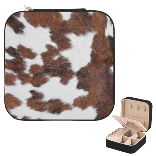 Travel Jewelry Box Organizer, Brown Cow Print PU Leather Travel Case With Mirror Ring Earrings Necklaces Storage Organizer Box, Jewelry Organizer Bridal Shower Gifts for Women and Girls, Mothers - color: Brown Cow Print