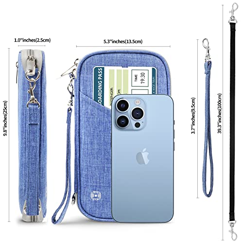 Passport Wallet, RFID Passport Holder with Vaccine Card Slot, for Family and Women & Men, Travel Document Organizer with Removable Wristlet Crossbody Strap (Blue) - color: Blue