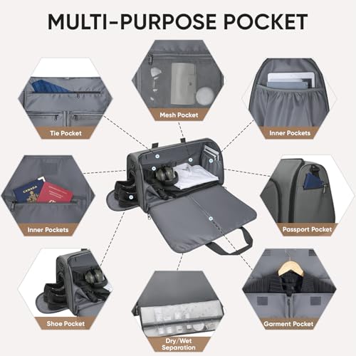BALEINE Travel Garment Bag, Travel Suit Bag for Men, Water Resistant Carry on Garment Bag for Hanging Clothes, Garment Duffel Bag for Travel Business (Dark Gray-Convertible) - color: Dark Gray-Convertible