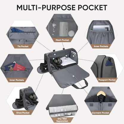 BALEINE Travel Garment Bag, Travel Suit Bag for Men, Water Resistant Carry on Garment Bag for Hanging Clothes, Garment Duffel Bag for Travel Business (Dark Gray-Convertible) - color: Dark Gray-Convertible