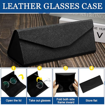 Flutesan 4 Pack Foldable Glasses Sunglasses Case PU Hard Shell Collapsible Eyeglasses Leather Case 4 Cleaning Cloths - color: Black Color