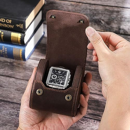 Personalized Custom Name Watch Case Roll Organizer, Genuine Leather Travel 1-Watche Case For Watch/Bracelet (03 Coffee) - color: 03 Coffee