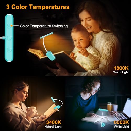 Gritin Rechargeable Book Light for Reading in Bed with 19 LED &Memory Function-Eye Caring 3 Color Temperatures,5 Brightness Levels,90 Hrs Runtime Flexible Goose Neck Clip on Light-Blue - color: Blue