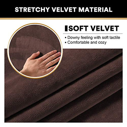 PrinceDeco 2 Pack Thick Velvet Stretch Armrest Covers for Chairs and Sofas - Non Slip Armchair Covers for Arms, Brown - color: Brown