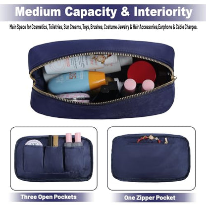 Small Makeup Bag for Women Fashion Travel Cosmetic Pouch Mini Toiletry Kit Bag with Bow (M,NavyBlue-Bow) - color: NavyBlue-Bow, size: M