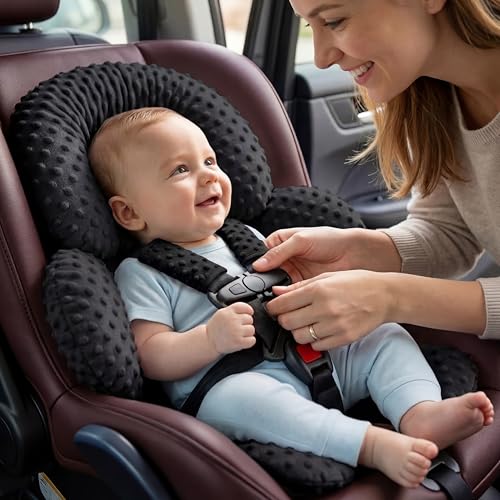 Pro Goleem Infant Car Seat Insert, Baby Head Neck Body Support, Soft Minky Newborn Car Seat Strap Pads, 2-in-1 Reversible, Boys and Girls, Black - color: B1-black